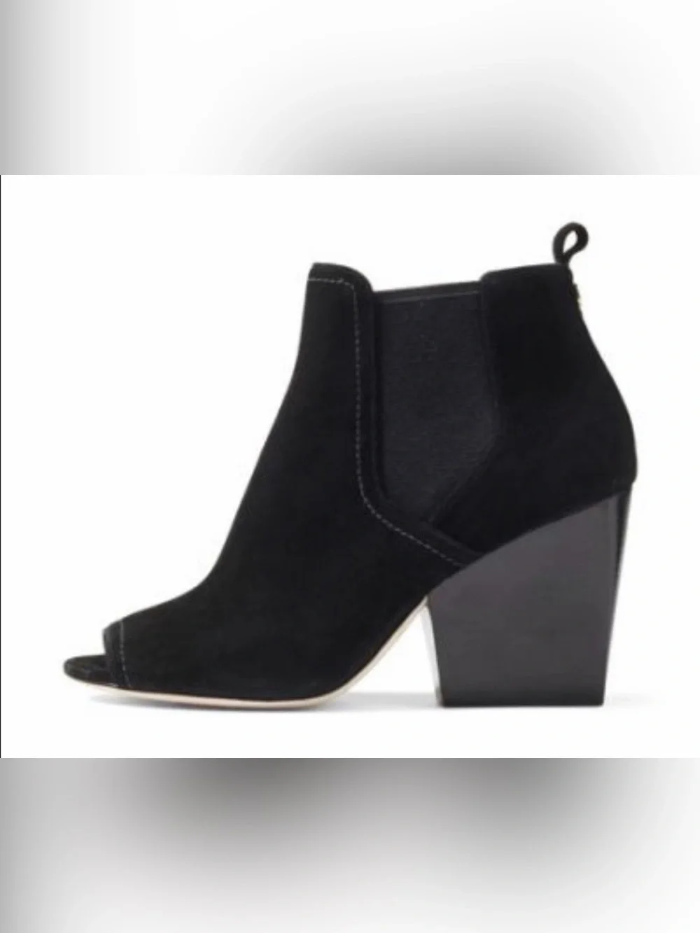Tory Burch Gemma Open Toe Bootie in Black Royal Suede size 10